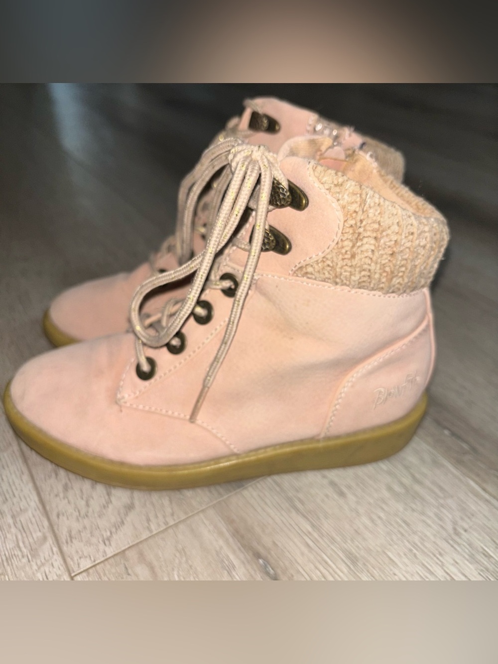 Blowfish Pink Suede Knit Lace Up Boots Girls Size 2